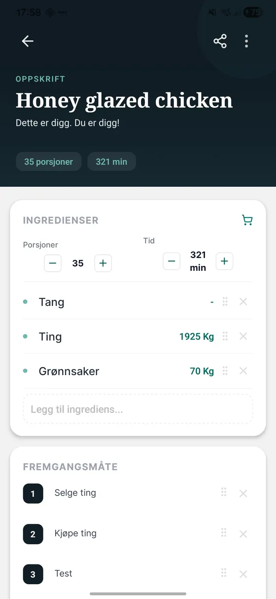 Vimse recipe detail screen